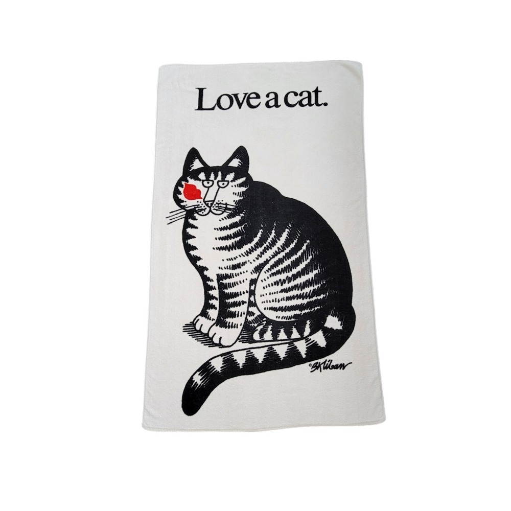 Vintage Kilban Love a cat Beach Towel‎ Cat Kiss Lips 57.5 in x 34 in Cream Terry